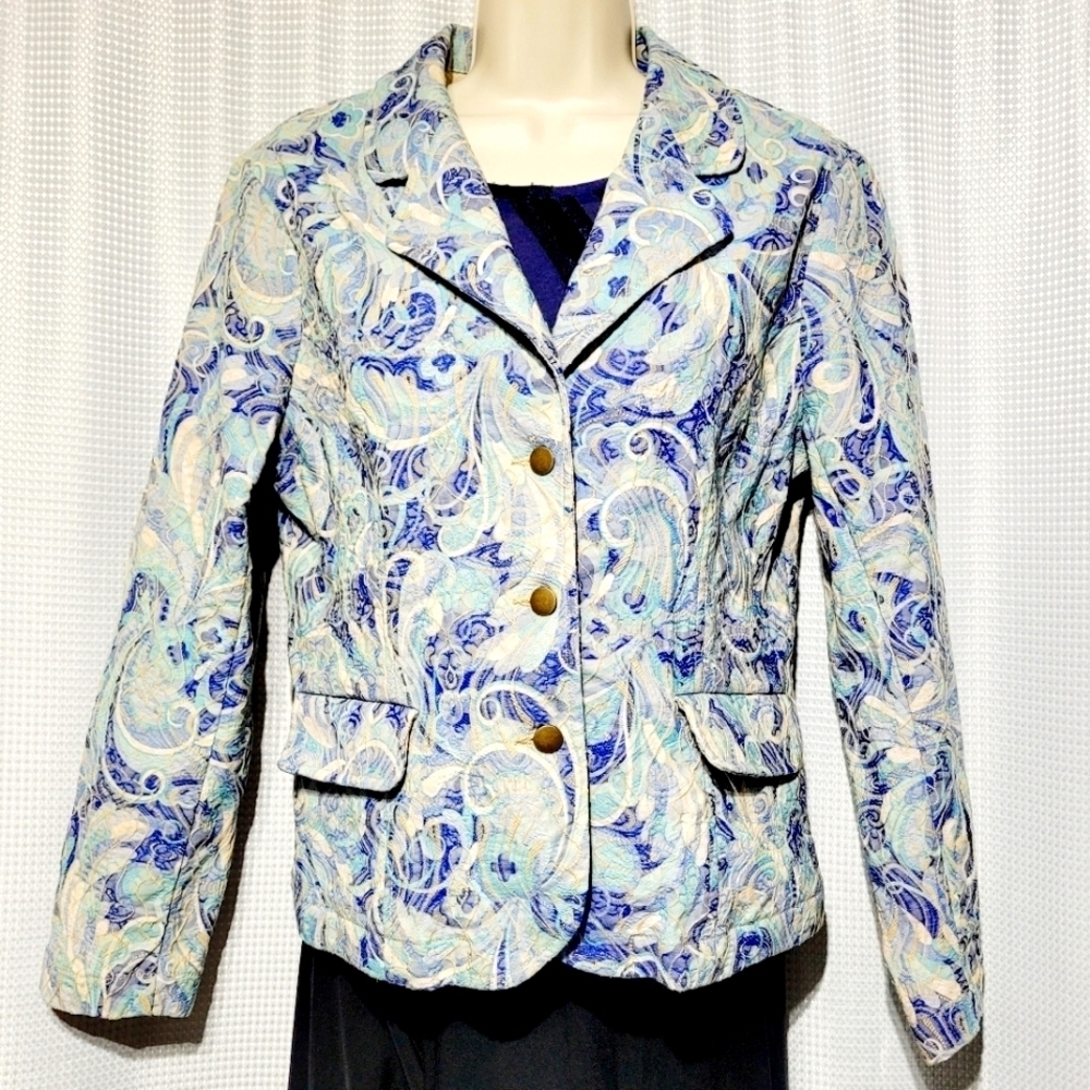 Analogy Petites Floral / Swirl Textured Cotton Blazer Jacket (Petite L)